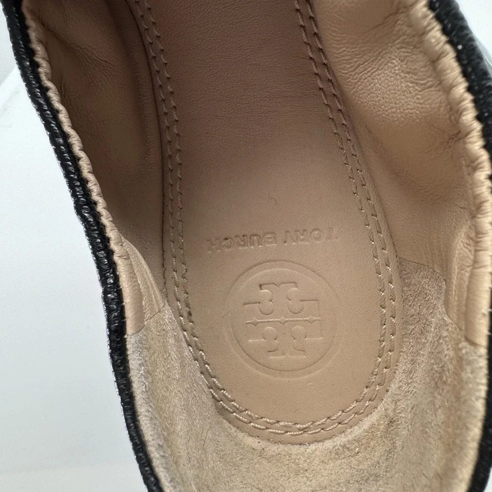 Tory Burch Reva Ballet Flats Black Leather Logo Medallion Women's 7.5 Classic